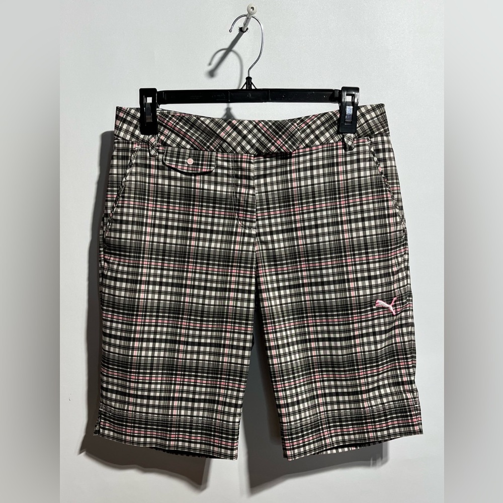 Puma Plaid Golf Shorts in Black, White & Pink